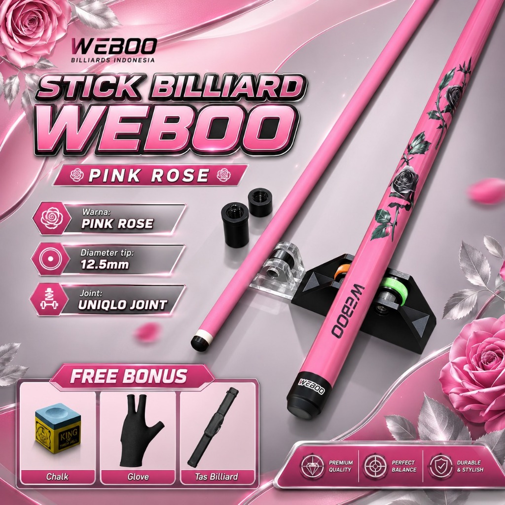 Jual WEBOO Stick Billiard Warna Pink Rose Design 12.5mm Material Solid ...