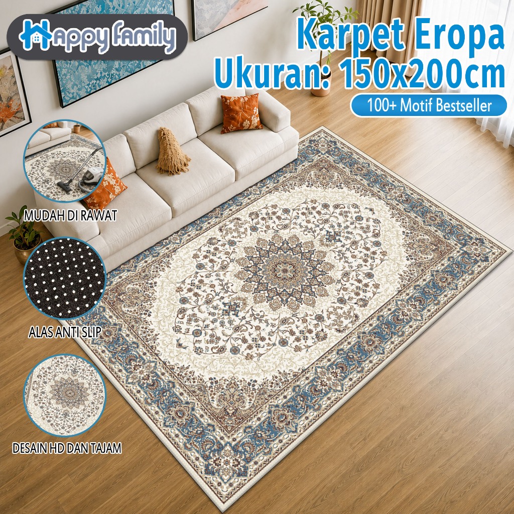 (HF)  BESAR 150X200CM Karpet Lantai Permadani Eropa Polyester Anti Slip Ruang Tamu