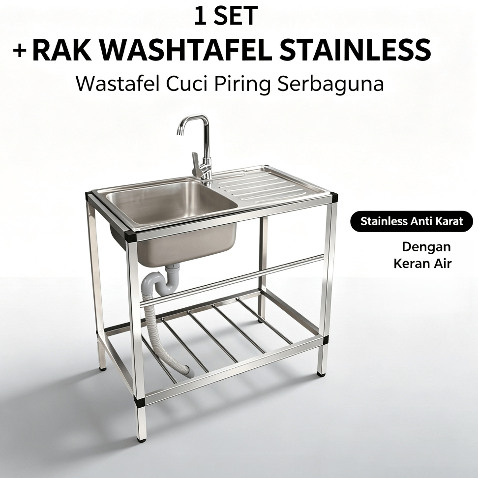 Wastafel Cuci Piring Stainless/ Paket Bak Cuci Piring+Braket/ Wastafel Portable/ Kitchen Sink Set Peark75*40cm/50*40