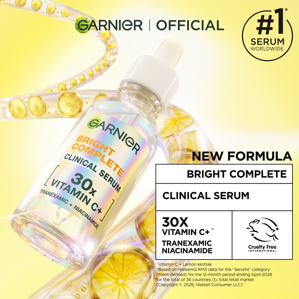[FORMULA BARU] GARNIER Vitamin C Serum CLINICAL SERUM 30x VITAMIN C +TRANEXAMIC AXID (TXA) + NIACINAMIDE 15ml 30ml 50ml Serum Mencerahkan Wajah Cepat Cerahkan Noda Hitam Serum Wajah | Retinol Toner Wajah Brightening Serum Paket Skincare
