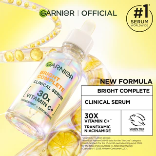 [FORMULA BARU] GARNIER Vitamin C Serum CLINICAL SERUM 30x VITAMIN C +TRANEXAMIC AXID (TXA) + NIACINAMIDE 15ml 30ml 50ml Serum Mencerahkan Wajah Cepat Cerahkan Noda Hitam Serum Wajah | Retinol Toner Wajah Brightening Serum Paket Skincare