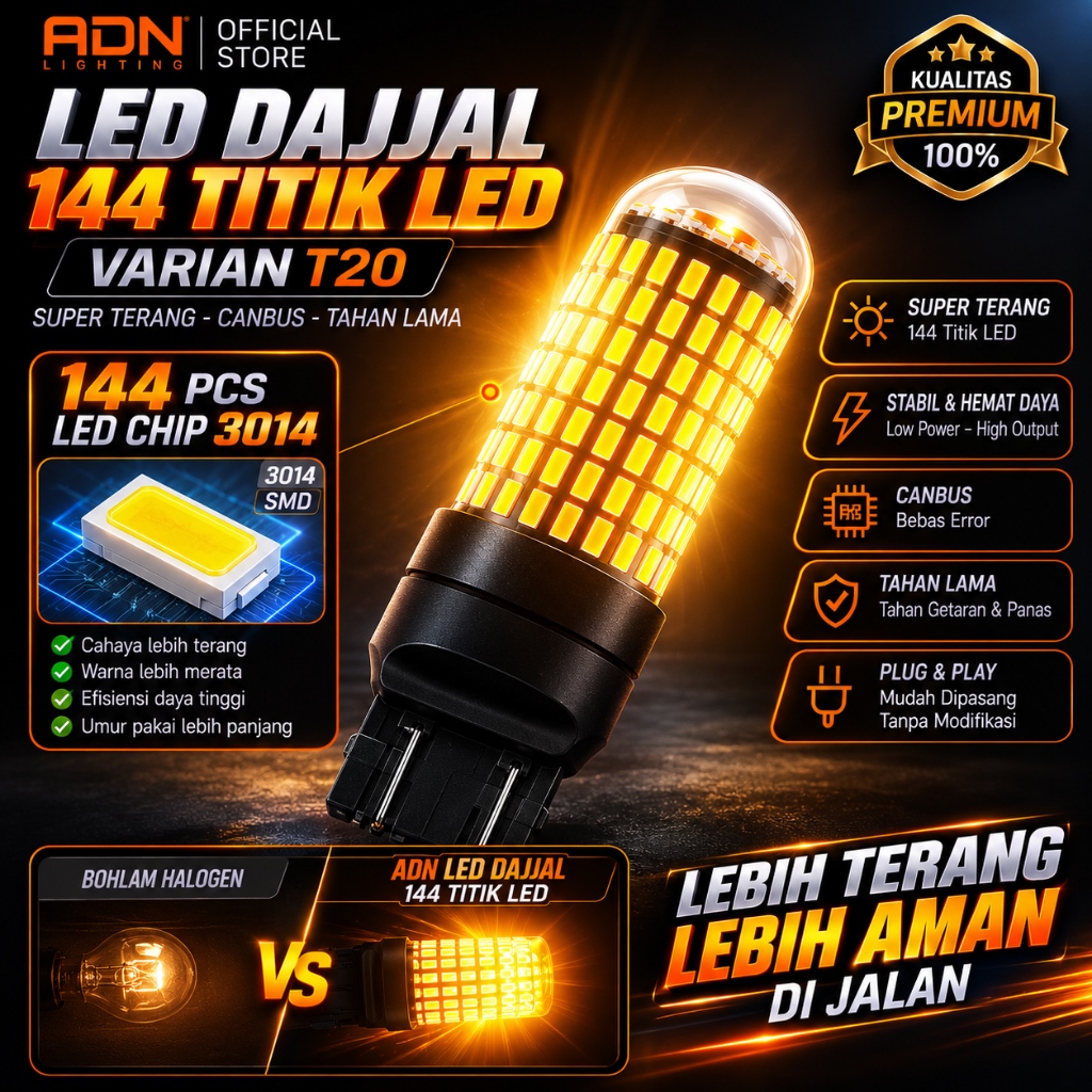 Lampu LED 7443 7440 T20 144 smd 3014 Sein Rem Senja | No Hyper Flash