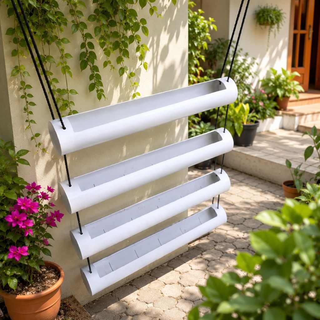 Pot Gantung PVC 4 Susun 100cm (1 Meter) – Rak Tanam Vertikal Paralon Putih Premium | Pot Hidroponik Gantung | Pot Sayur & Tanaman Hias | Cocok Selada, Kangkung, Pakcoy, Stroberi, Mint, Cabai, Tomat Mini | Hemat Ruang Balkon & Teras