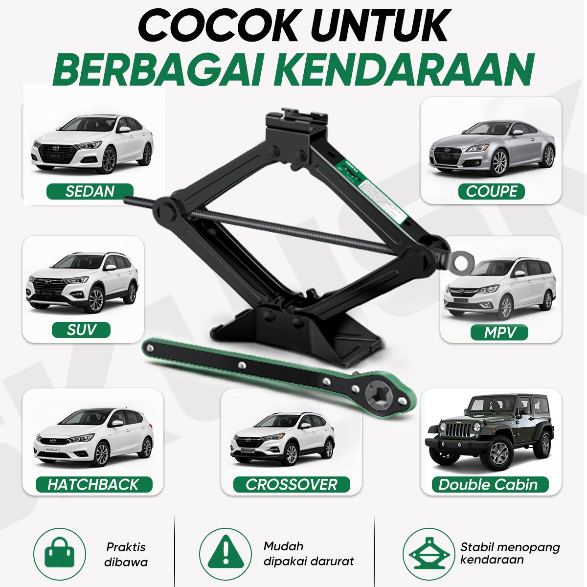 ISKU Dongkrak Gunting Mobil 2T / 3T Baja Karbon Solid, Kapasitas Beban Ekstra, Tinggi 100-390mm, Kepala Putar 360°, Gagang Ratchet Berlapis Karet, Hemat Tenaga & Stabil