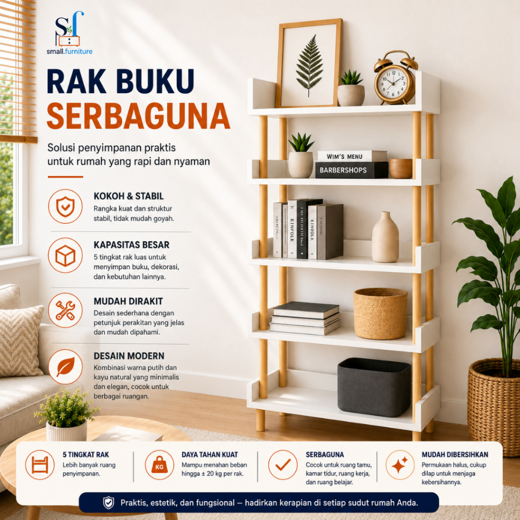 Rak Penyimpanan Modern Multifungsi Minimalis untuk Ruang Tamu, Rak Buku, Sudut Ruangan, Organizer Rumah