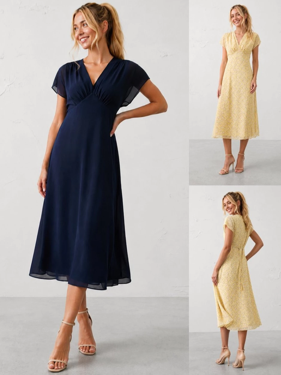 Dress Midi Wanita BR Gathered Empire Midi Dress - 2875