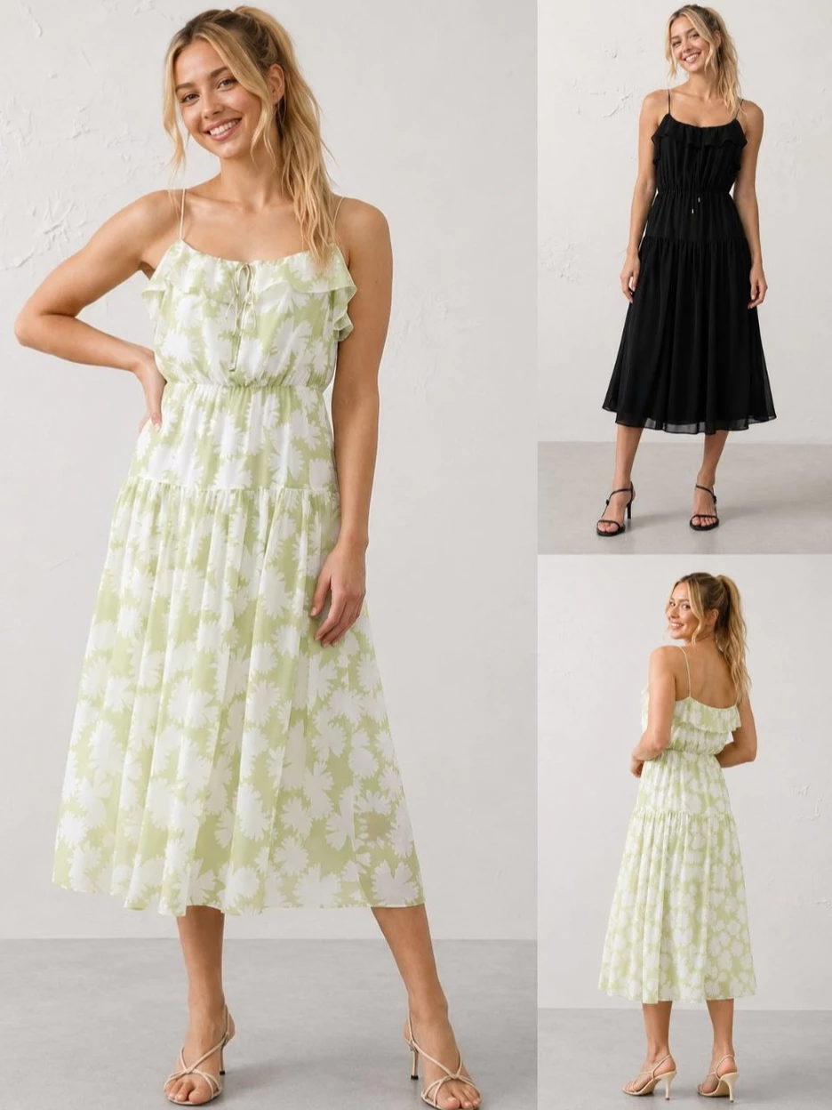 Dress Wanita BR Chiffon Ruffle Midi Dress - 2871