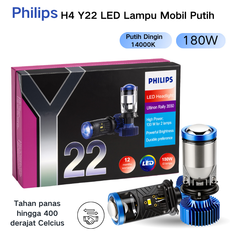 Philips H4 Y22 LED Lampu Mobil 180W Ultra Terang  19000Lumens  Plug & Play Tanpa Modifikasi Garansi Resmi 6 Bulan