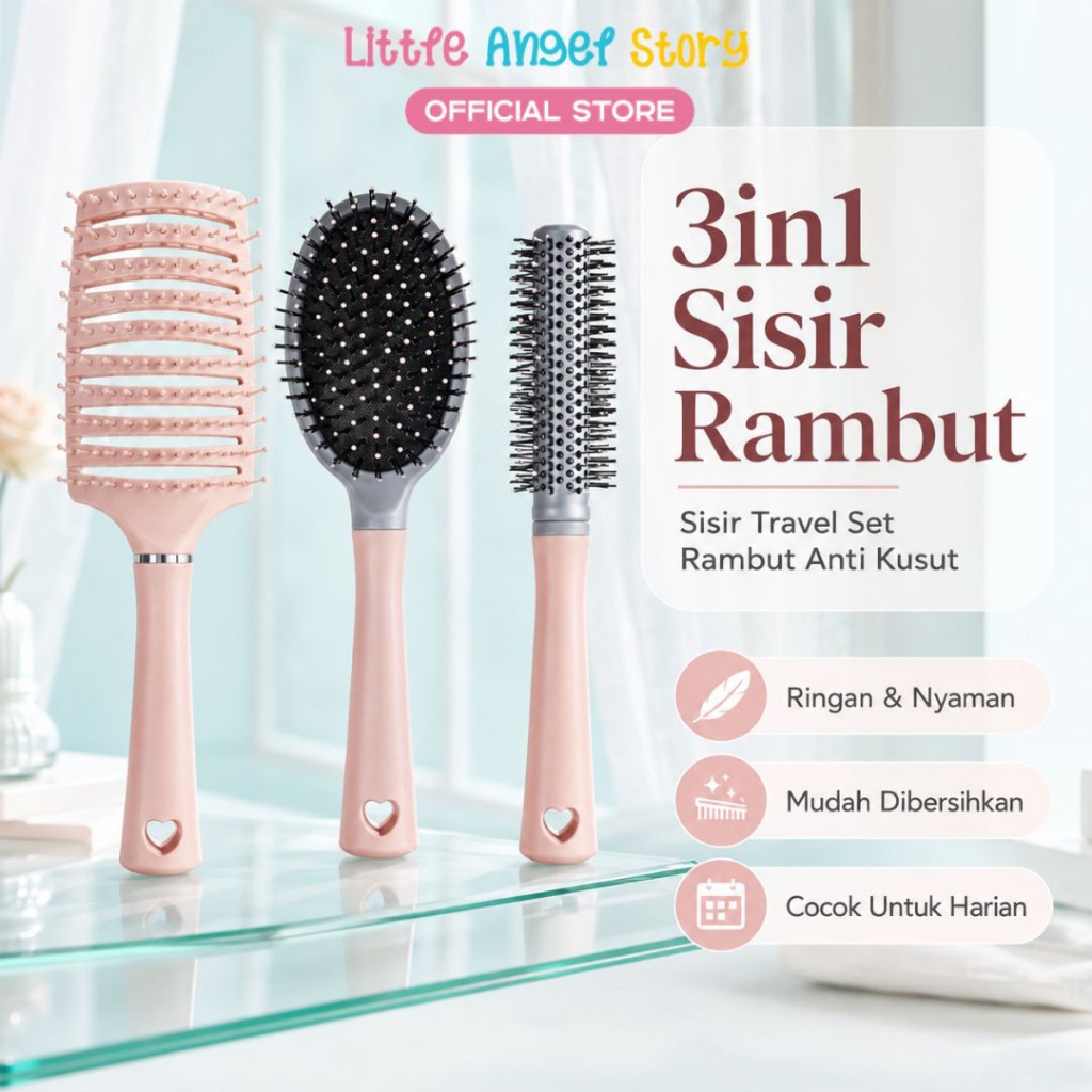Sisir Rambut Anti Kusut Wanita Korea Sisir Pengembang Rambut Anti Rontok Lembut Travel Sisir Pijat Blow Keriting Sisir Sikat Mini Anak Dewasa Rambut Kering Basah Hair Brush Cushion Semir Shampoo