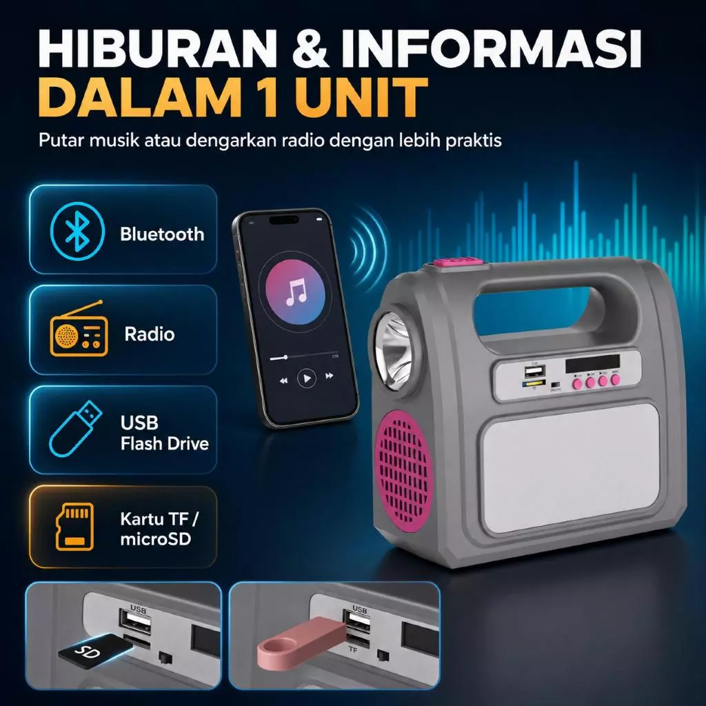 Penggunaan lampu penerangan dan panel surya AOKI AK-1107RL saat kegiatan luar ruangan