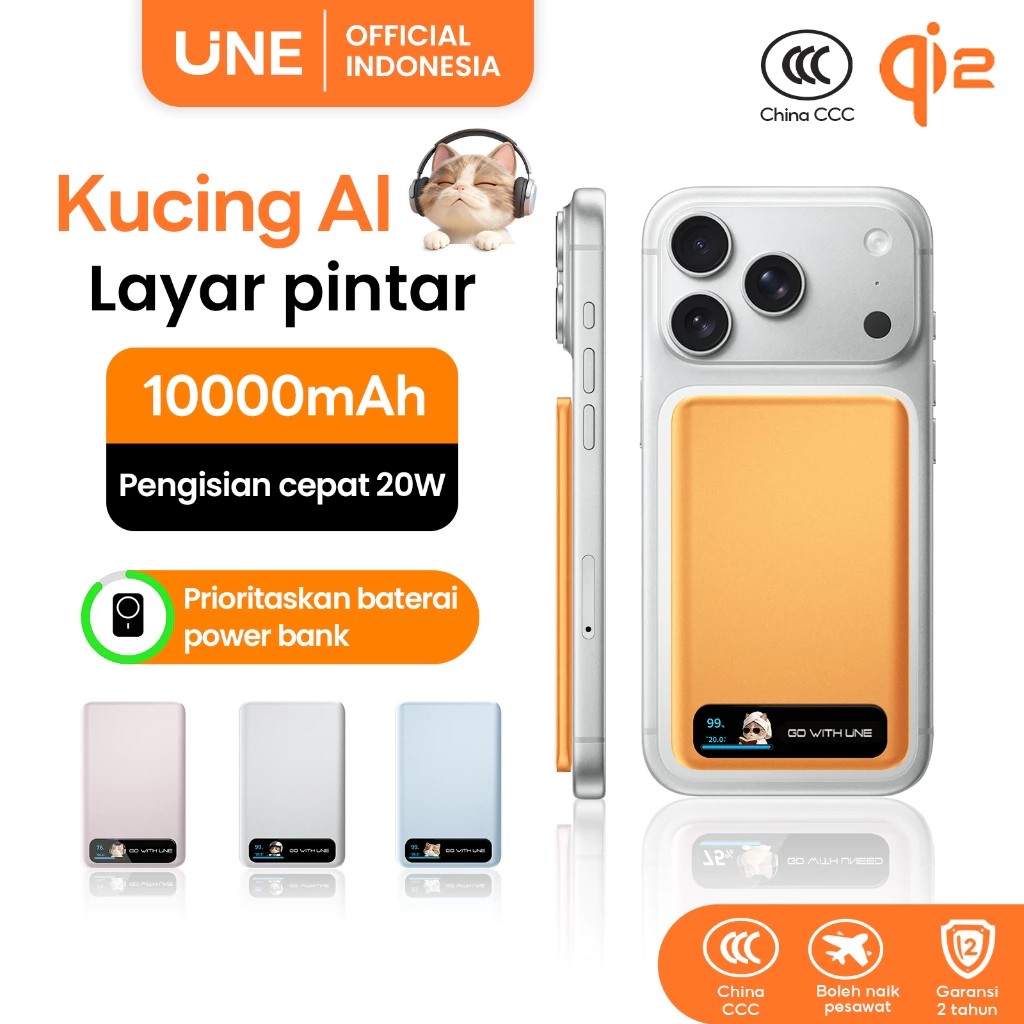 [ CCC+AI ] UNE CAT Robot PowerBank Fast Charging Qi2 Wireless Power Bank Mini 10000mAh 20W CCC PD3.0 TypeC for Samsung Xiaomi ugreen