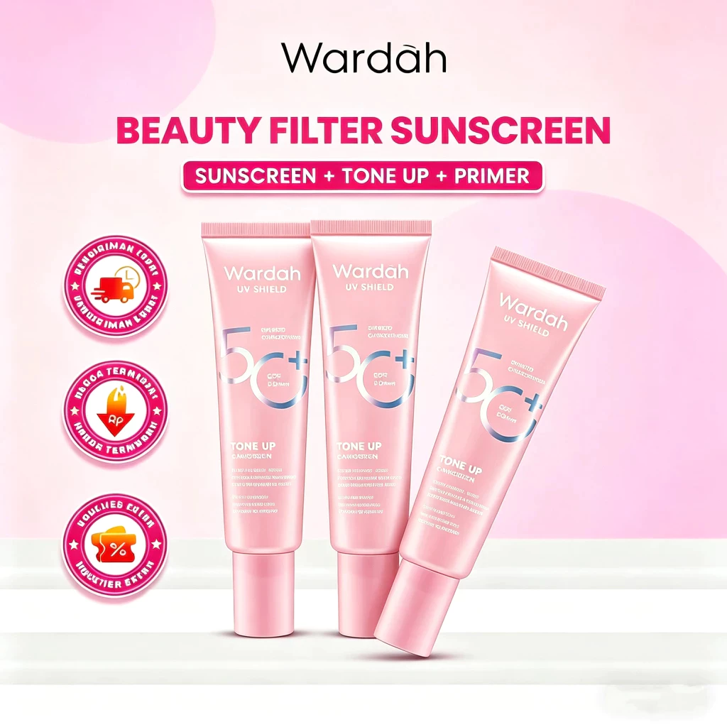 3pcs, Wardah UV Shield Tone Up Sunscreen SPF 50+ PA+++ 30ml - Ringan, Meratakan Warna Kulit, Aman untuk Kulit Sensitif