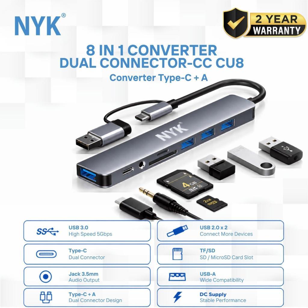 Jual NYK U8 8in1 Converter Dual Connector Type-C & USB A High Speed ...
