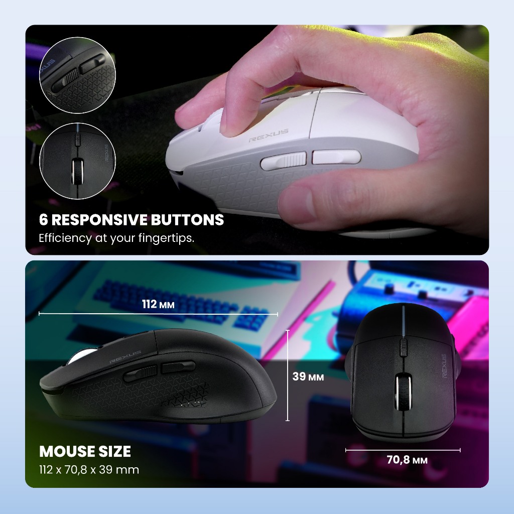 Rexus S5 Aviator Mouse Gaming Wireless Bluetooth - Ambidextrous Design & Adjustable DPI (6)