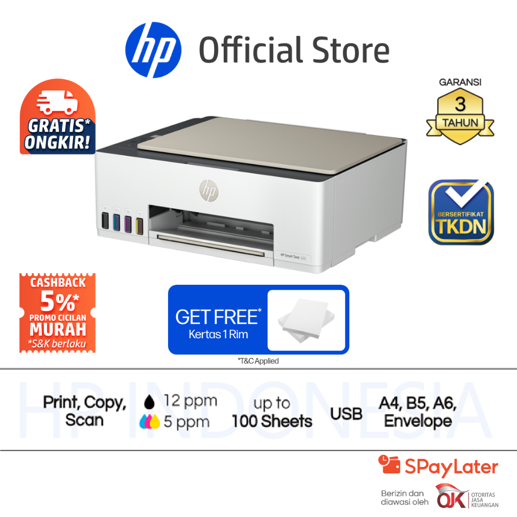 Printer HP Smart Ink Tank 615 / 583 / 585 / 580 / 210 / 523 / 750 / 215 All in One Print Scan Copy Wireless Wifi USB Bluetooth Fotocopy Color Colour W (3)