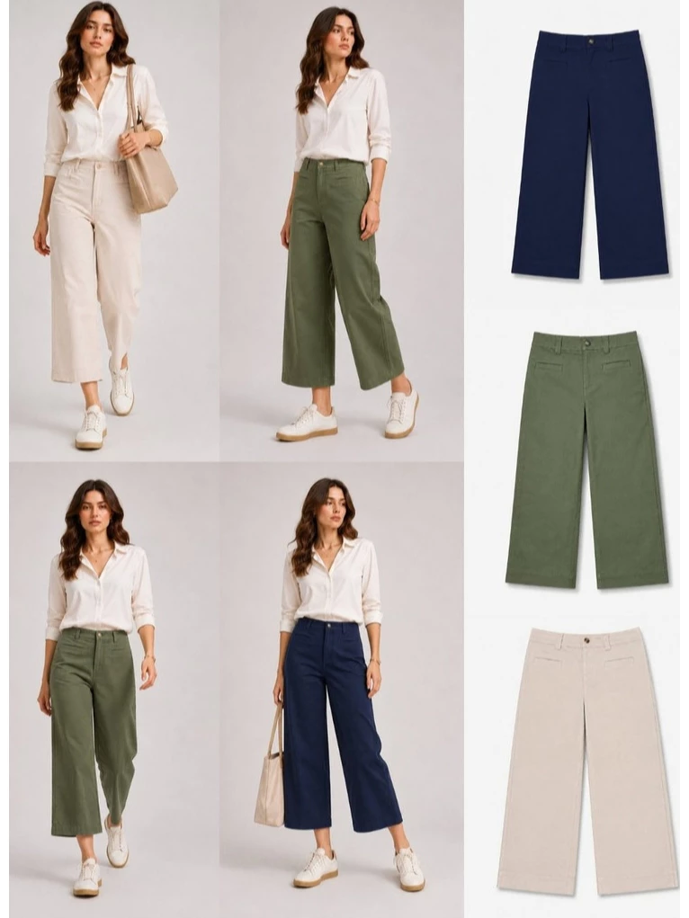 Celana Kulot Crop Wanita Bahan Katun Twill ONT Wide-Leg Ankle Pants - 3003