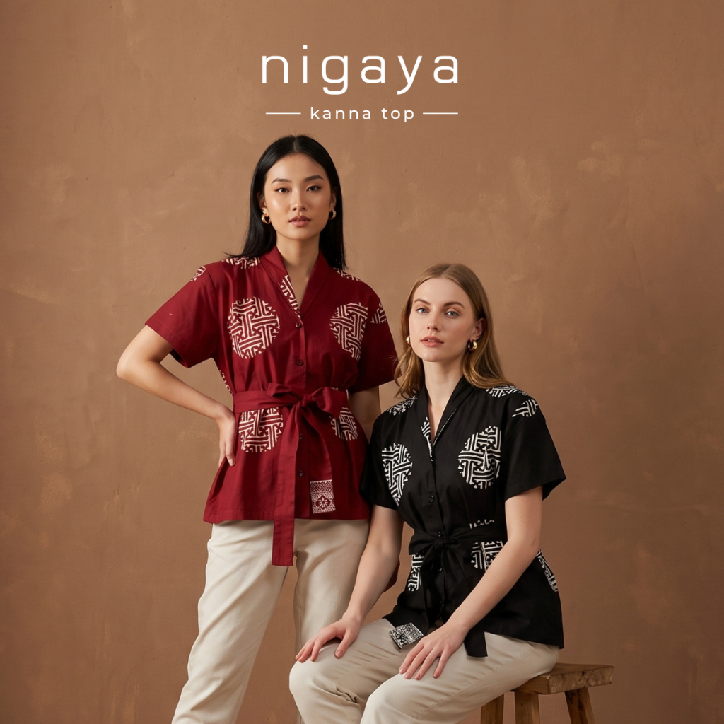 NIGAYA - Kanna Top - Blouse Baju Atasan - Blus Batik Premium Wanita Kerja Modern Lengan Pendek