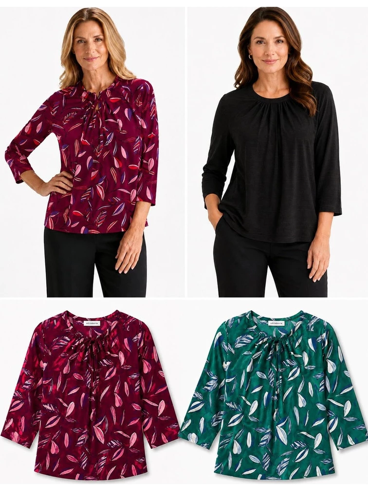 Blouse Lengan 7/8 Motif Floral Liz Claiborne Elbow-Sleeve Blouse - 3146