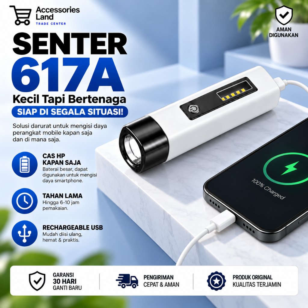 617A SENTER LED 2 MATA 5 COB MINI MULTIFUNGSI FLASHLIGHT DAN POWERBANK / SENTER POWERBANK 2 MATA LED