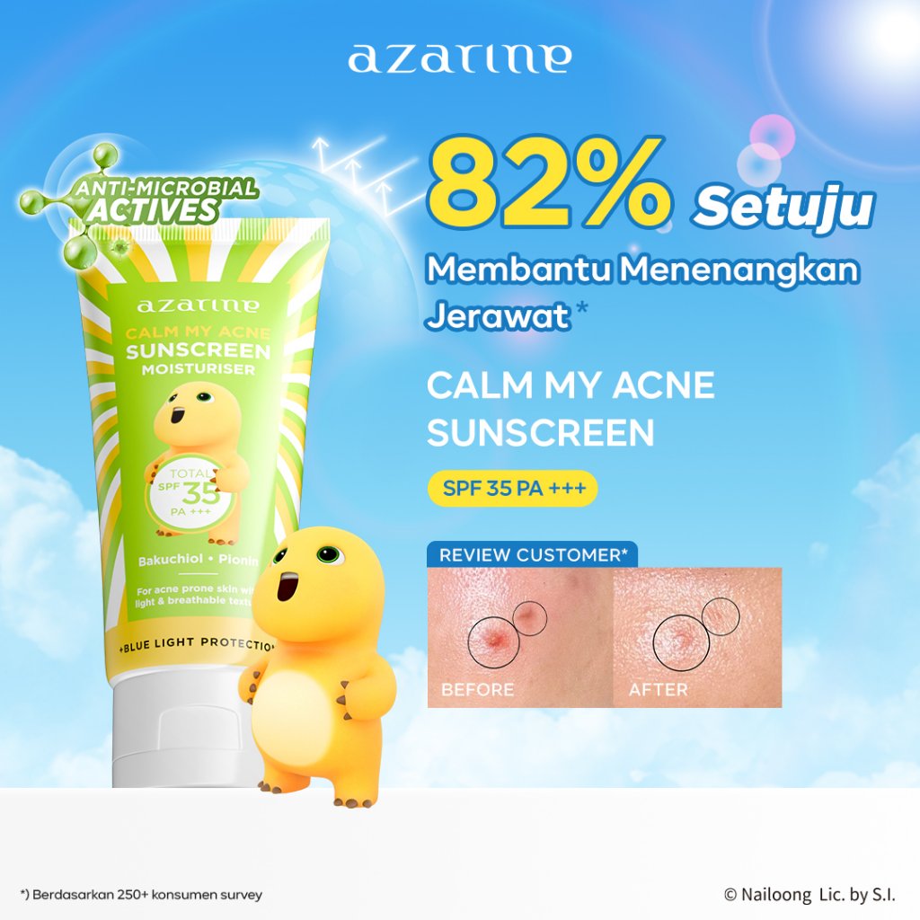 Azarine Calm My Acne Sunscreen NAILOONG EDITION Moisturiser SPF35 PA+++ [LOLOS UJI INVIVO INVITRO] Chemical Sunscreen Gel Untuk Kulit Berminyak Berjerawat Sensitif 40ml