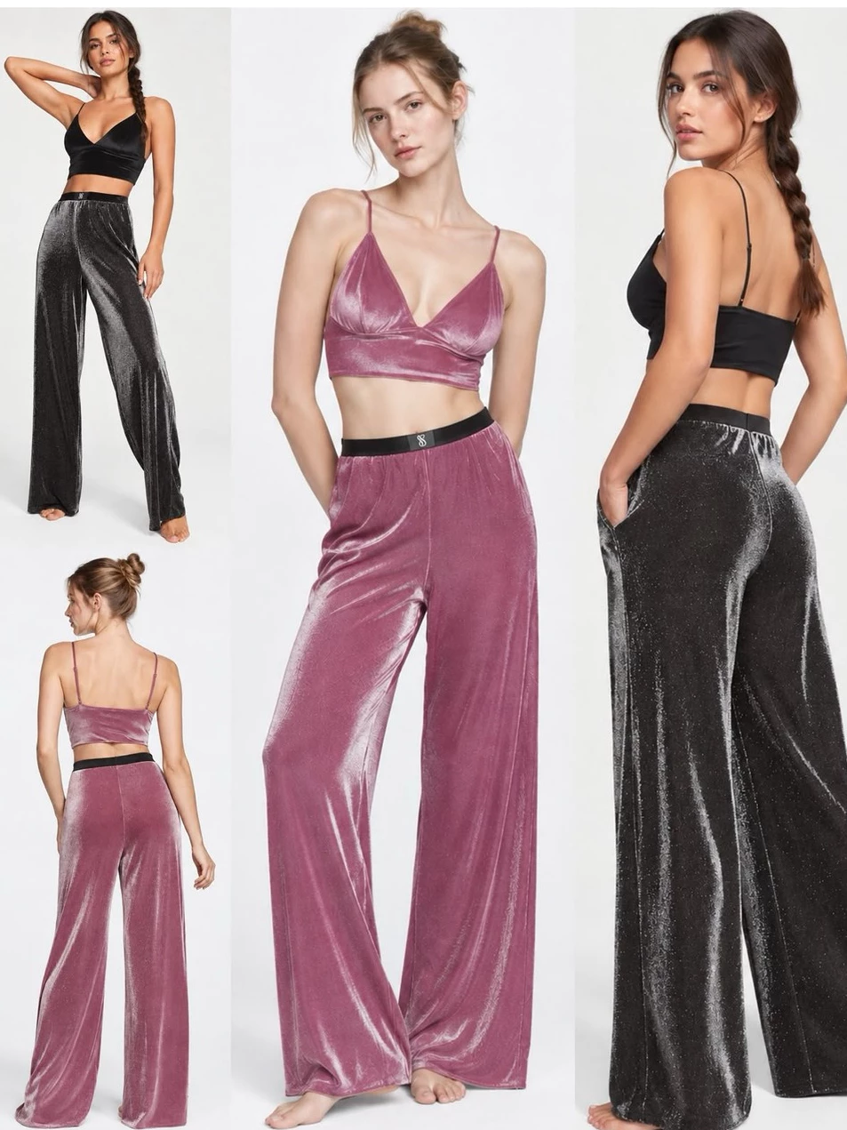 Setelan Piyama Wanita Tank Top Celana Panjang VSS Women's Velvet Tank Top & Shimmer Knit Pajama Set