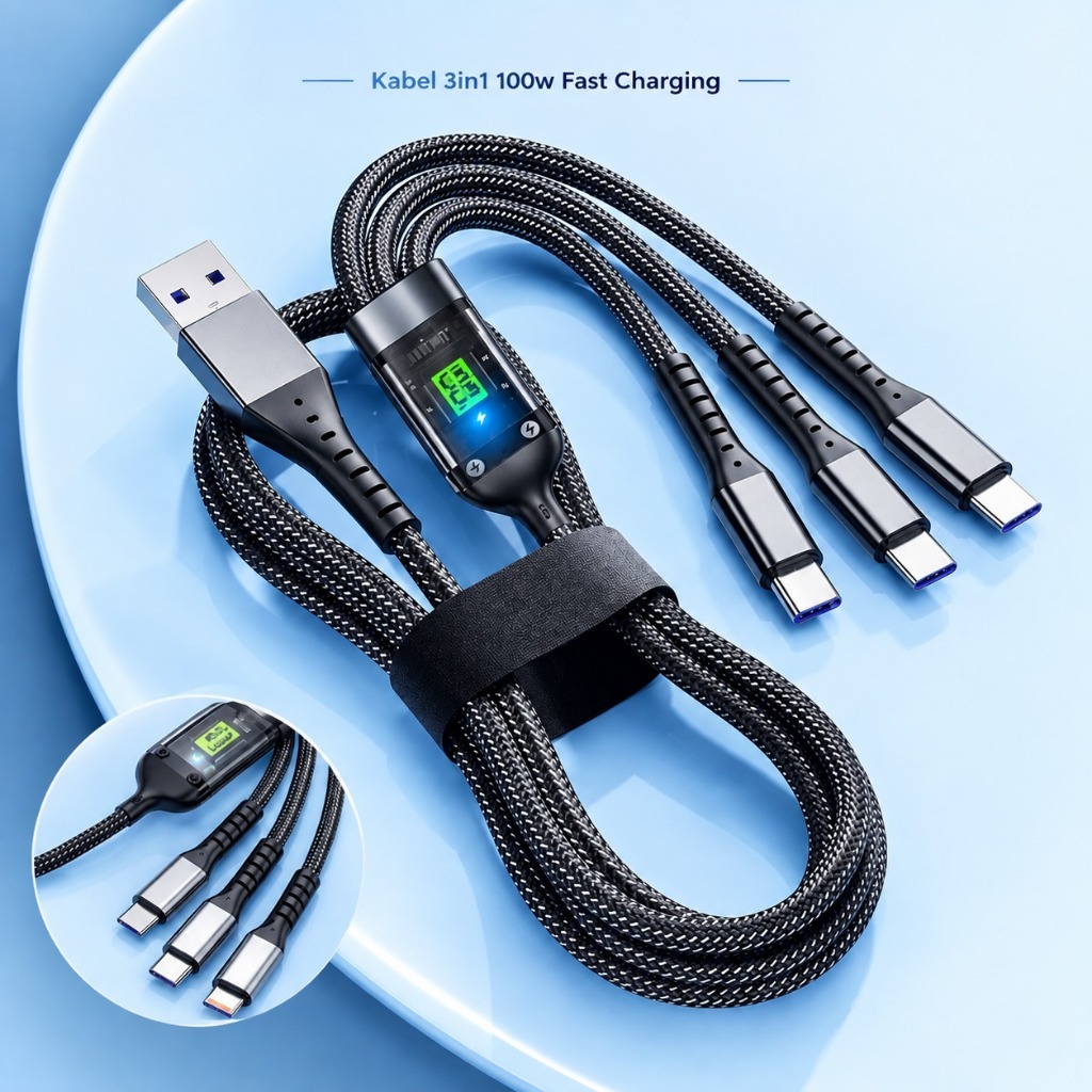 Kabel Data 3 in 1 100W fastcharging USB Micro, Type C, Lightning Best Quality RG