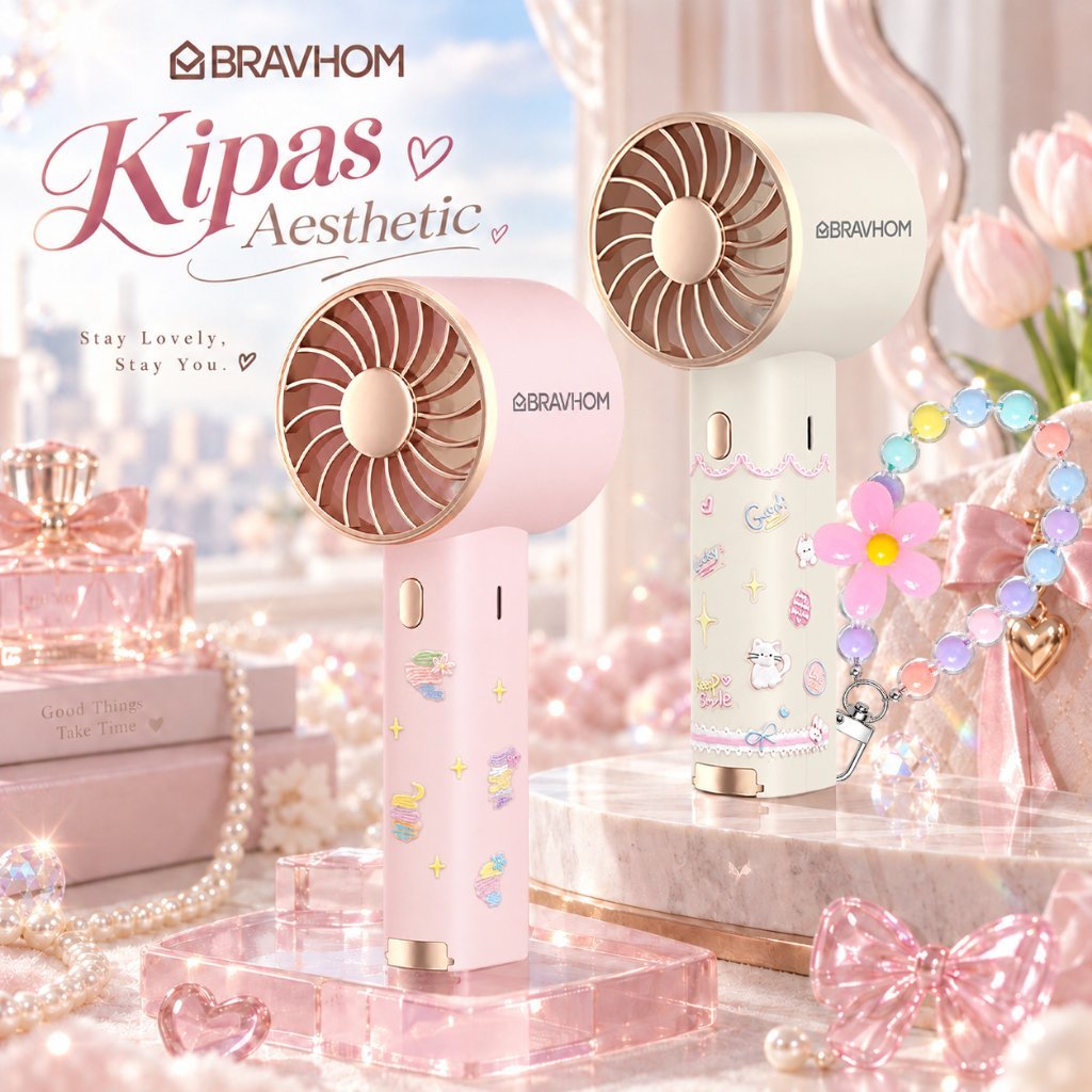 BRAVHOM Kipas Angin Mini 3IN1 Kipas Estetika +5DStiker Lucu Powerbank 3600mAh Aromaterapi Lampu FN16