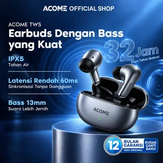 [BISA COD] ACOME TWS Gaming Headset Wireless Earphone Bluetooth 5.3 IPX5 Waterproof Tahan 32 Jam Latensi Rendah 60ms Original T8 - Garansi 12 Bulan