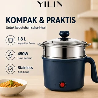 Panci Listrik Multifungsi 18CM Electric Fry Pan Lapisan Keramik Anti Lengket untuk Rebus Goreng Kukus