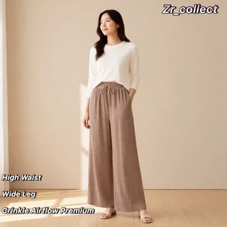 Celana Kulot Hightwaist Crinkle Airflow Premium Jumbo Variasi Saku Dan Tali Serut