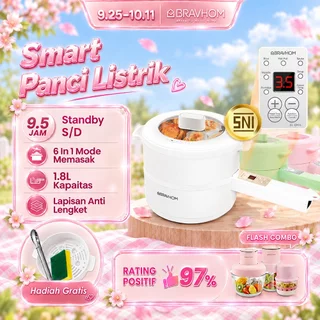 BRAVHOM Panci Listrik Serbaguna Kukusan 1.8L 6in1 Anti Lengket Perlindungan Terlalu Panas BL-EP01