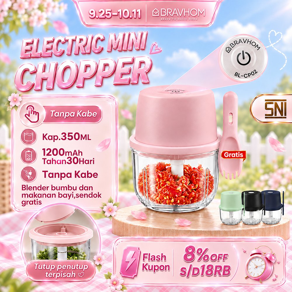 BRAVHOM Chopper Blender Portable Bumbu Halus Basah Dapur 350ML 1200mAh Blender Mpasi Bayi CP02