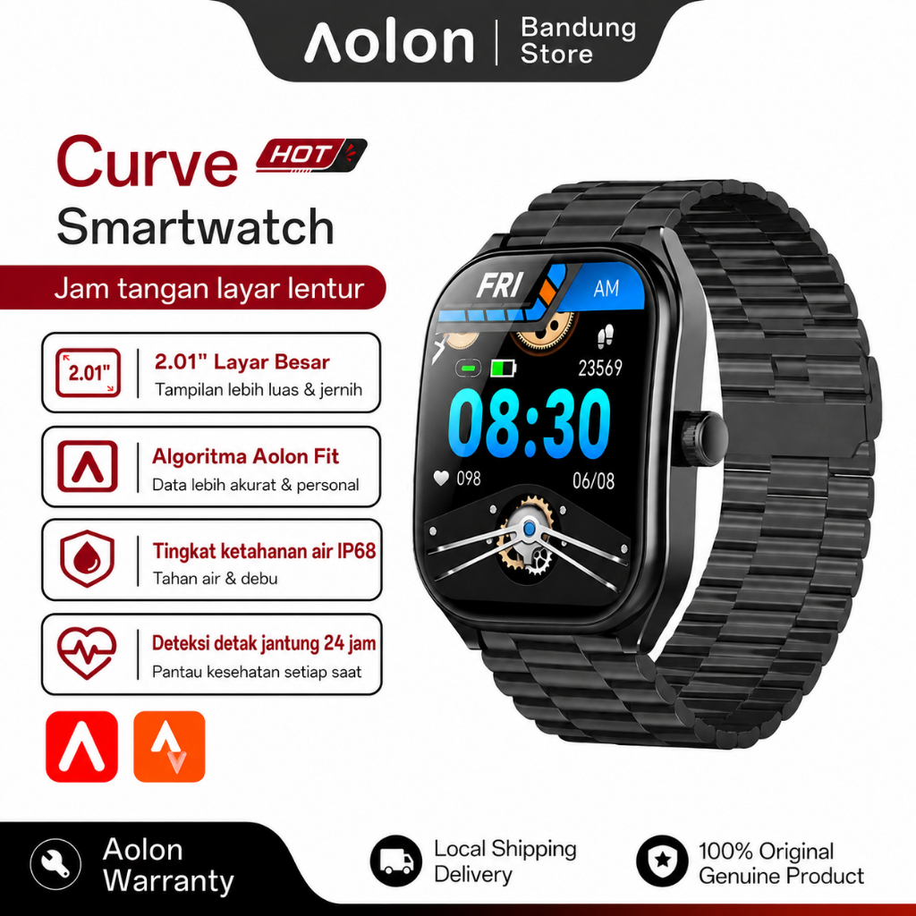 AOLON Curve Smartwatch IP68 pintar Original Bluetooth Call Heart Rate Blood Oxygen Anti Air Sleeping Monitoring Custom Wallpaper Health Wanita Pria Wanita Jam tangan