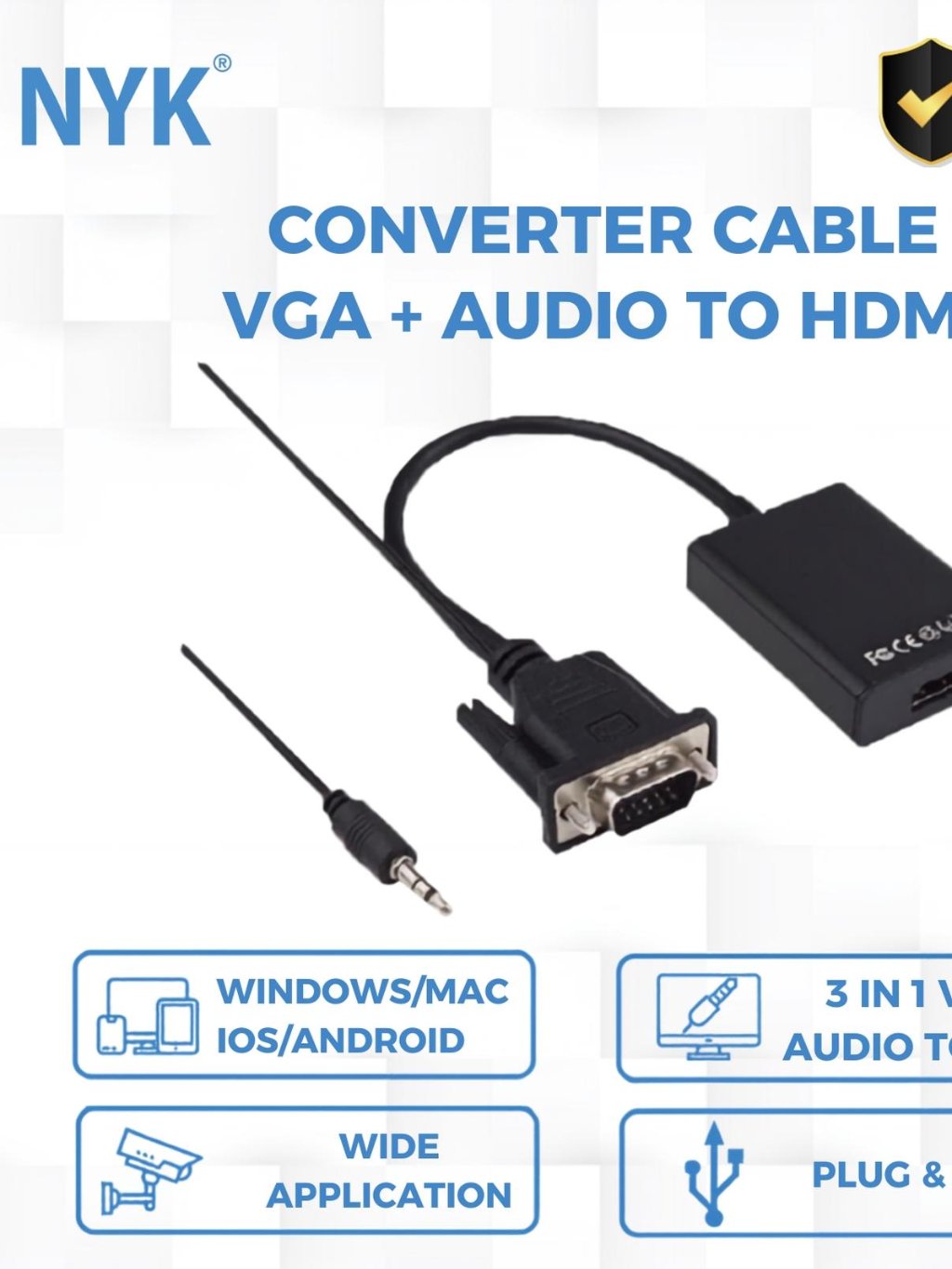 Jual NYK Converter Kabel VGA + Audio To HDMI | Shopee Indonesia