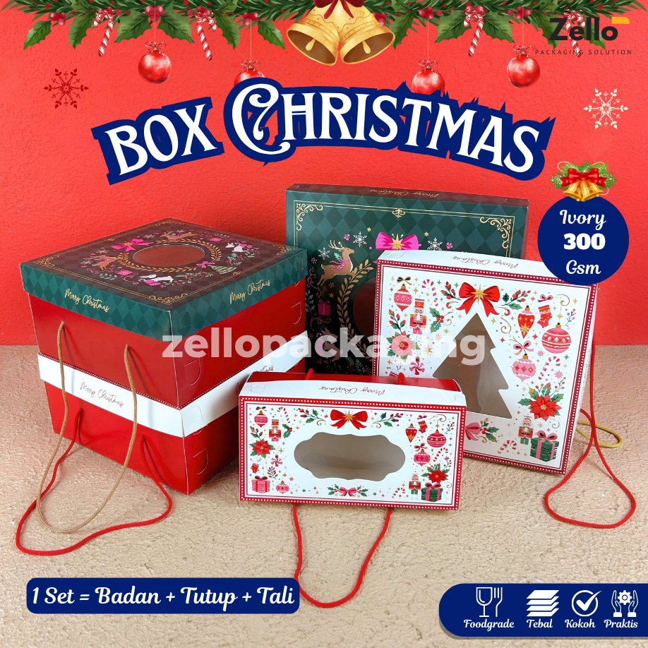Jual Box Natal + Tali Christmas Gift Box JInjing Merah Hijau Kotak ...