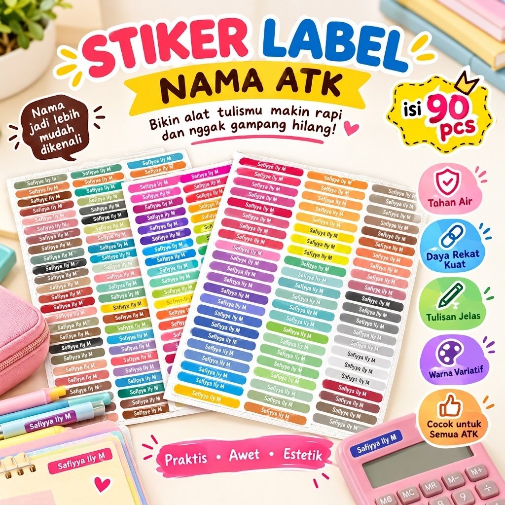 Jual Stiker Label Nama Custom Alat Tulis Sekolah Anak / Sticker Nama ...