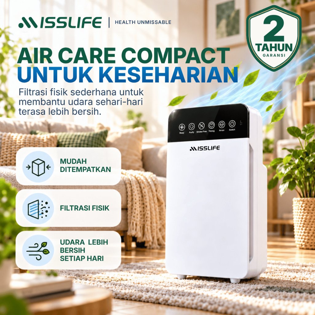 [Ready Stock] Miss Life Air Purifier Pembersih Udara Ruangan 10-20m² HEPA Filter Karbon Aktif Penyaring Debu Bau Alergen Bulu Kucing Senyap Hemat Listrik untuk Kamar Rumah Kantor K2