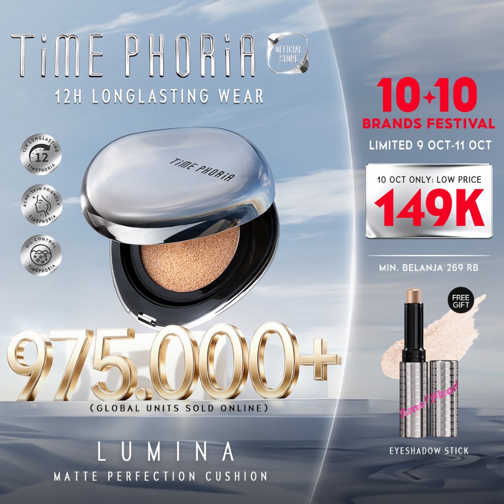 TIMEPHORIA-Timeless Lumina Matte Perfection Cushion 11G-Cushion Foundation Oil-Control Waterproof Full Coverage Refill Cushion BB Cream Bedak Padat Skin Tint Concealer High Coverage Skintint Cocok untuk Semua Flawless Makeup