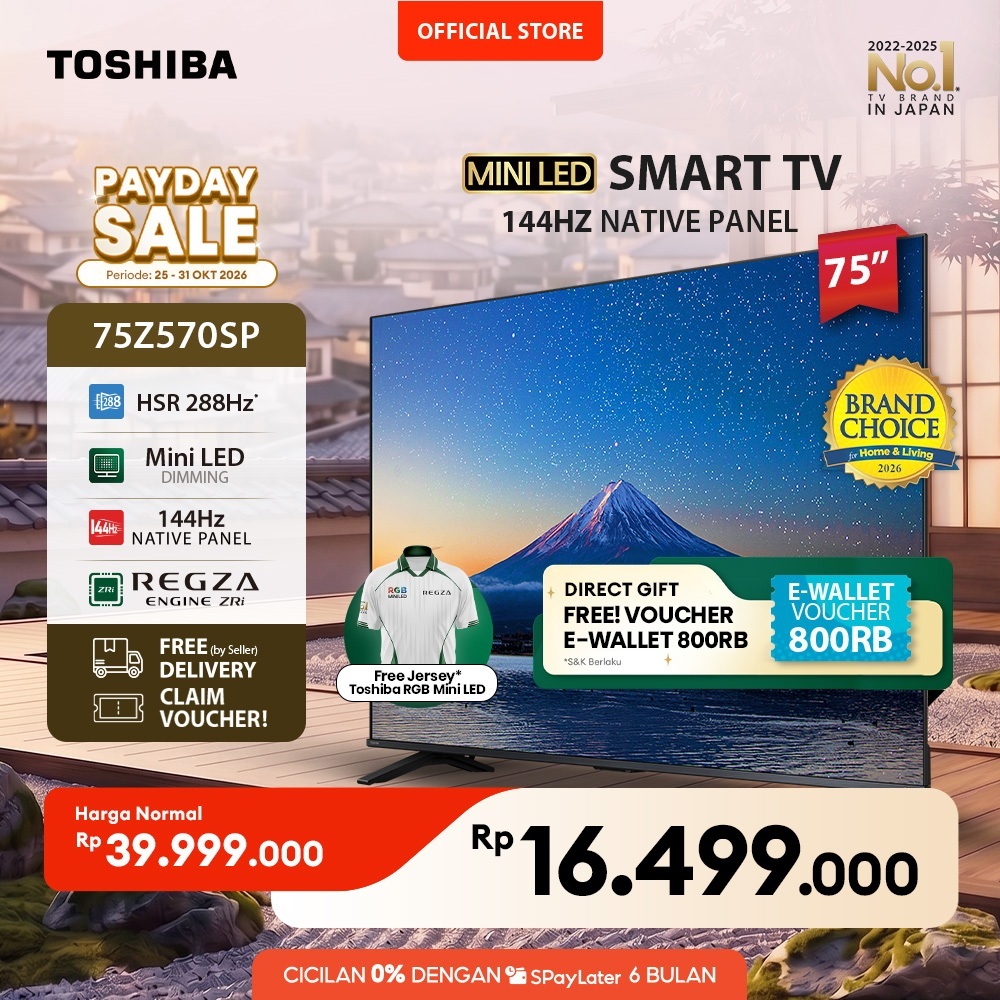 [AI 4K Native 144Hz Mini LED TV] Toshiba 75" 4K UHD Gaming AI Smart TV - Dolby Vision IQ Dolby Atmos HDR10+ AMD Freesync Premium 288fps Speedmode Far Field Voice Apple Airplay MEMC VRR ALLM Netflix Disney+ Youtube Wifi6 Bluetooth 5.4 - 75Z570SP