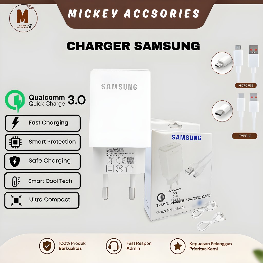 charger Samsung Fast charging adaptor+kabel Type-c / usb micro fullset Original universal