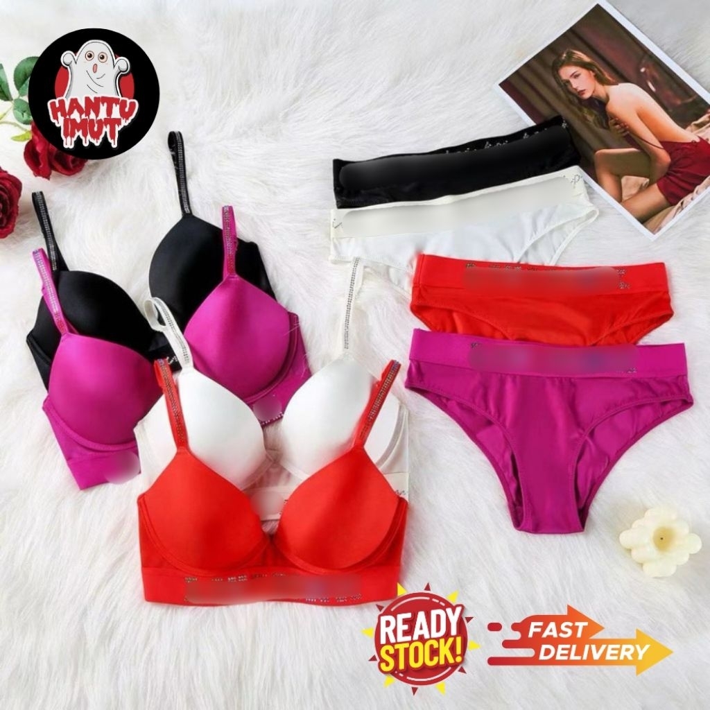 Jual [BRA SET] Pi Es 8076 Rhinestone Embellished Bra Set | Push Up Bra ...