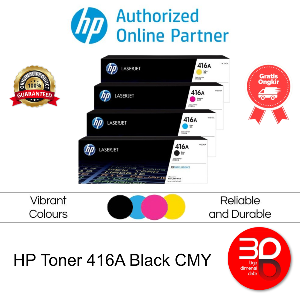 HP Toner 416A Black Cyan Magenta Yellow LaserJet Cartridge Original [W2040A W2041A W2042A W2043A]