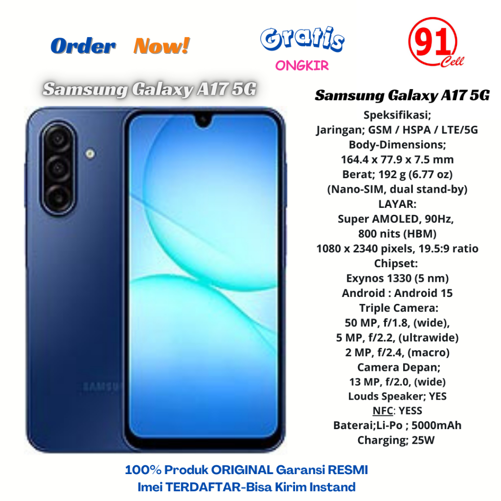 Jual Samsung galaxy A17-5G/A17-4G Original [Ram8/256Gb] & [Ram8/128Gb