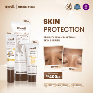 Moell Skin Protection - Body Lotion 185ml & Sunscreen 30gr & Face Cream 40gr - Physical Sunscreen With SPF 50(+) PA(++++) - Face Cream With Plant Based Probiotics - Skincare Untuk Bayi & Anak