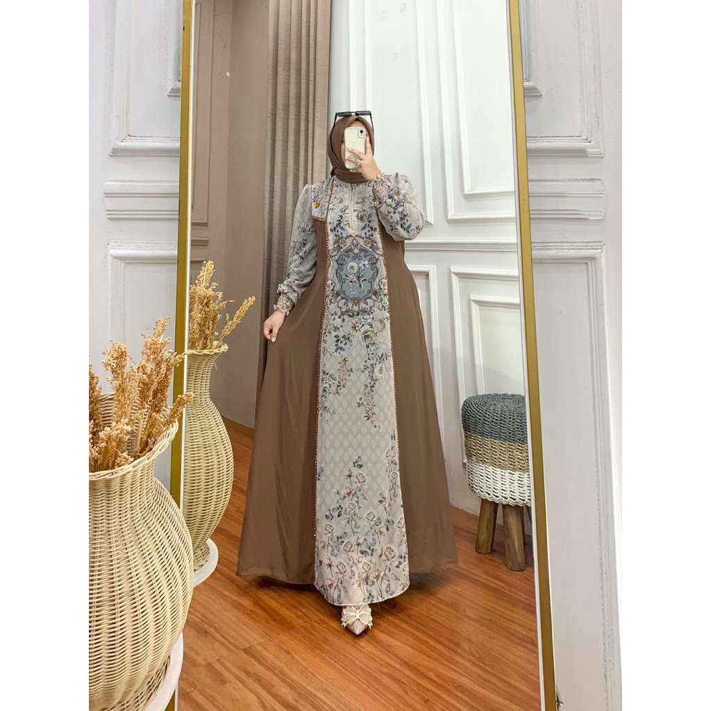 ALUNA DRESS Gamis wanita set hijab Seruty printing kekinian Simple Elegant Lebaran 2026