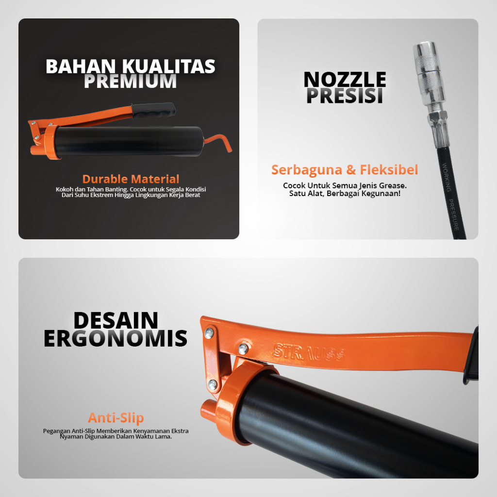 Jual STRAUSS Grease Gun 500cc – Pompa Gemuk Tangan/ Hand Lever Grease ...