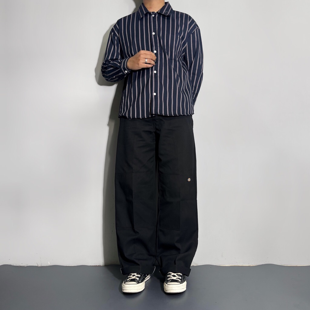 Jual STRIPED BOXY SHIRT NAVY BLUE | Shopee Indonesia