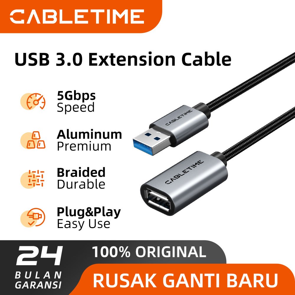Jual CABLETIME Kabel USB Extension 3.0 High Speed Data Transfer ...