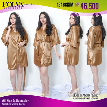 FOLVA Baju Tidur Piyama Wanita Kimono Bridesmaid Robe Satin All Size