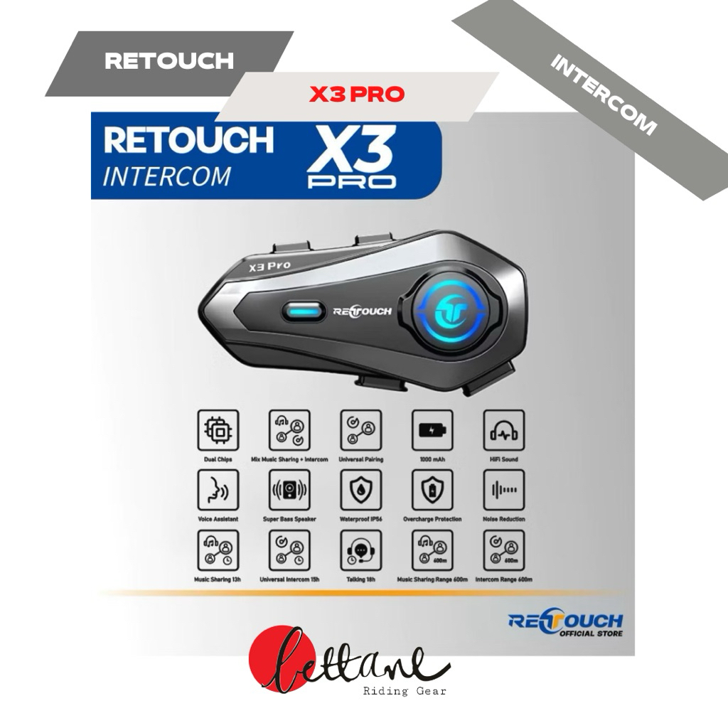 Jual RETOUCH X3 PRO Intercom Bluetooth Helmet | Call | Music Sharing ...